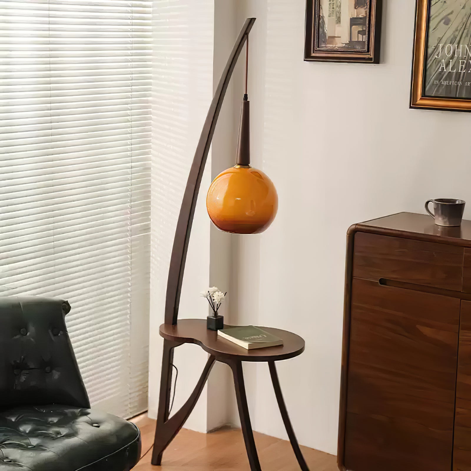 Arc Wood Hanging Floor Lamp