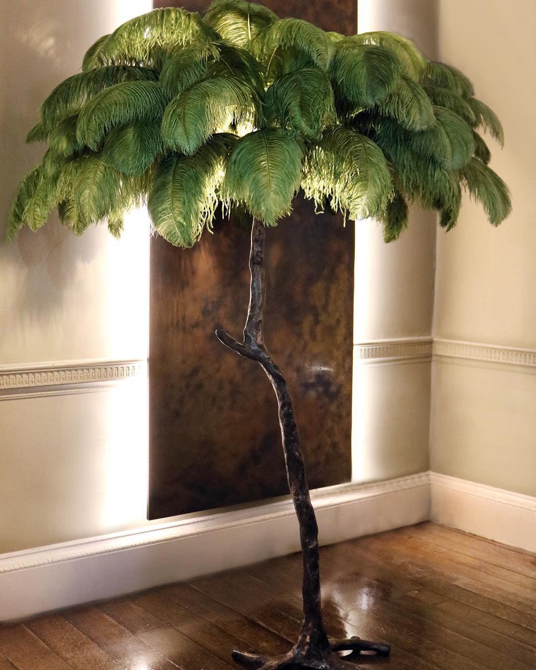 Ostrich Feather Brass Floor Lamp