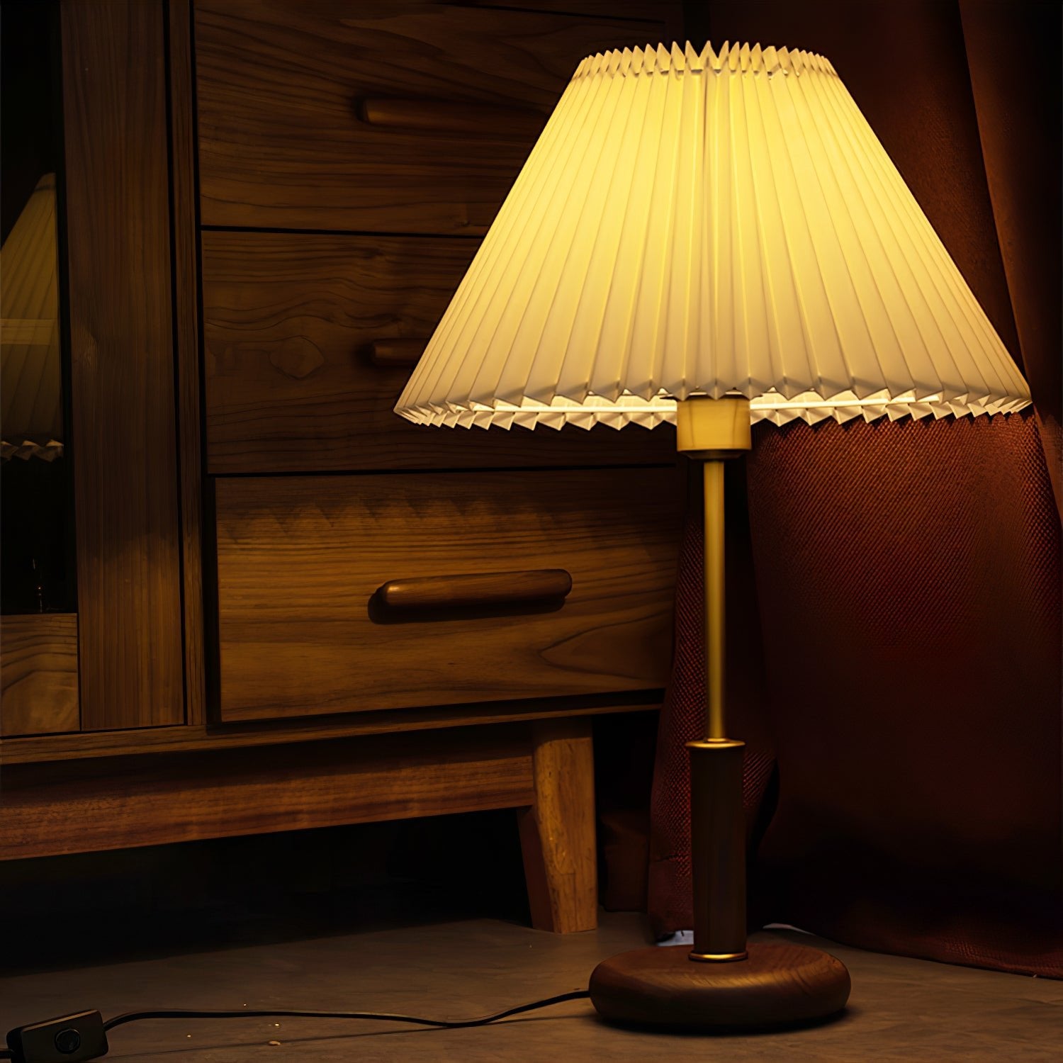 Pleated Walnut Table Lamp