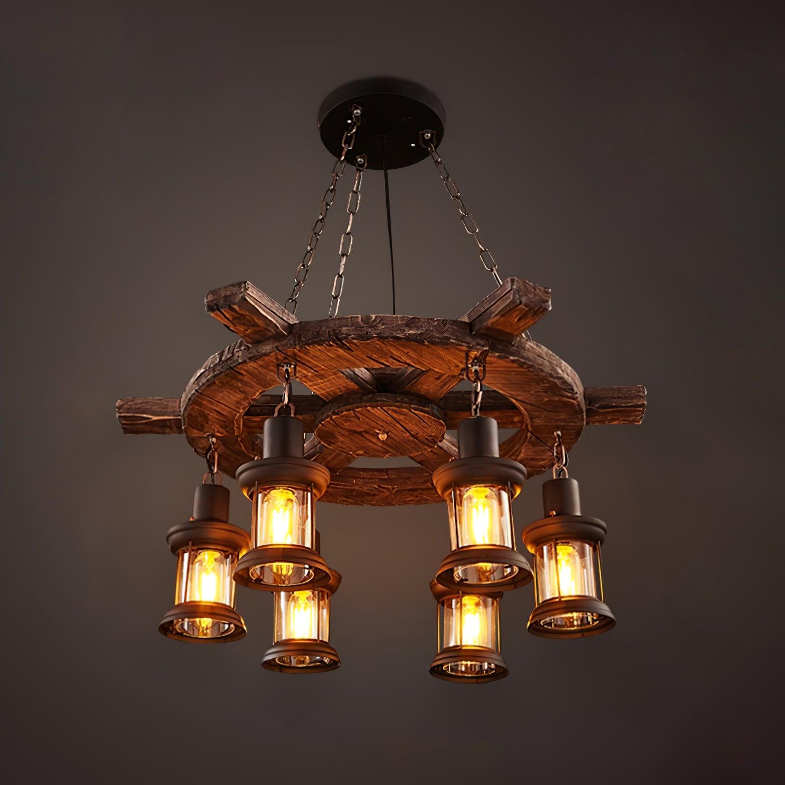 Nautical Industrial Style Wooden Chandelier