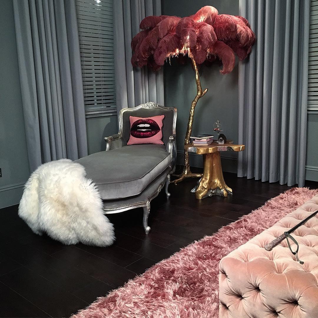 Ostrich Feather Brass Floor Lamp