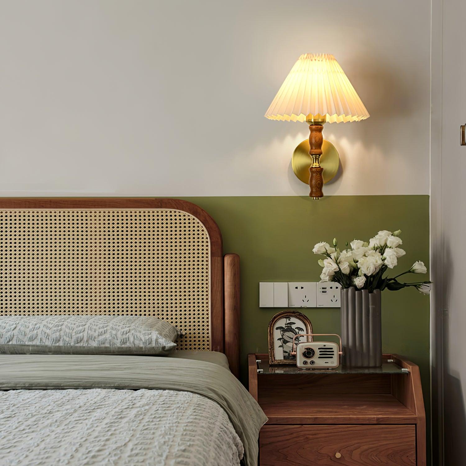 Pleated Walnut Wall Light